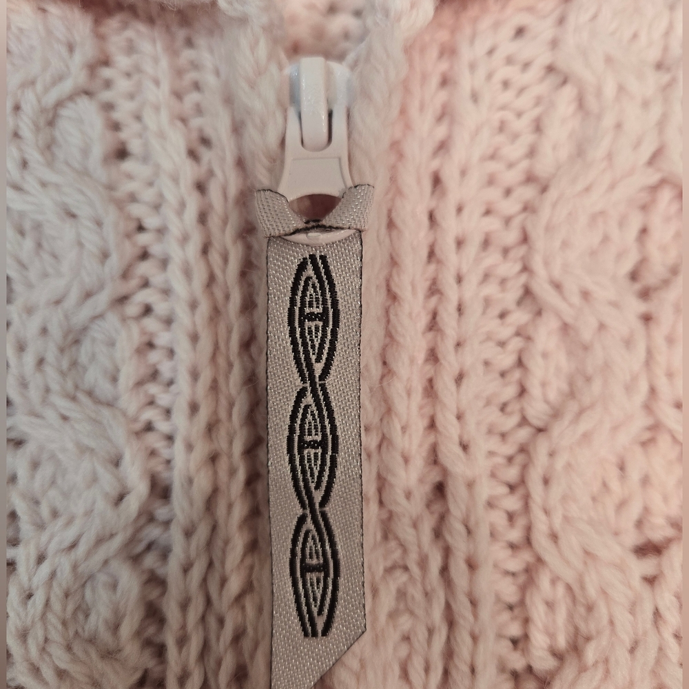 Aran Crafts Ireland Merino Wool Zip Cardigan Sweater Pink Size M (Fits XL) - Picture 7 of 8